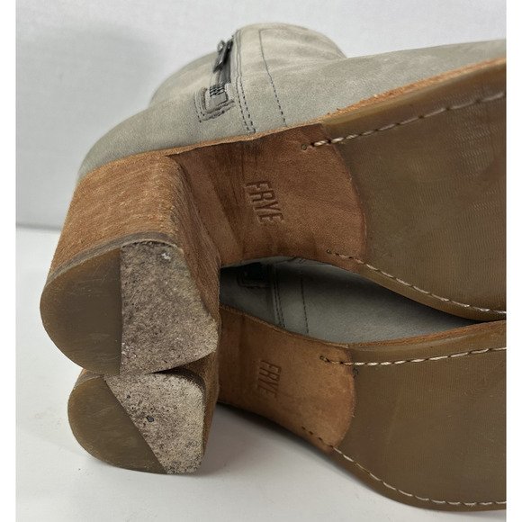 Frye Addie Double Zip Leather Ankle Heeled Boots Gray Distressed Bootie Size 9 B - Picture 10 of 16
